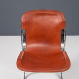 Set of 4 dining chairs in chrome and leather for Cidue Italy 1970