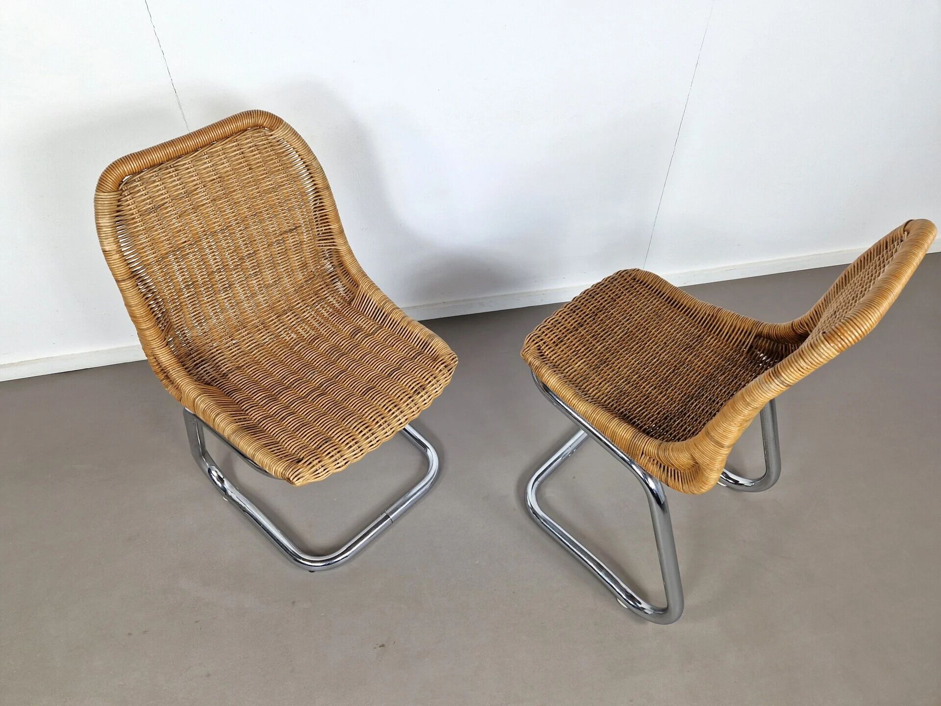 Pair of Rohé Noordwolde chairs | Rattan and chrome