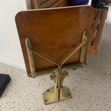 Old folding train table or wooden strapontin 1920 metal base