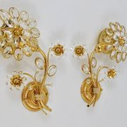 Pair of wall sconces flower in crystal with gilded brass by Ernst Palme, Palwa Germany, 1970s.