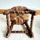 Paire de tabourets de cheminée bois et paille 1950