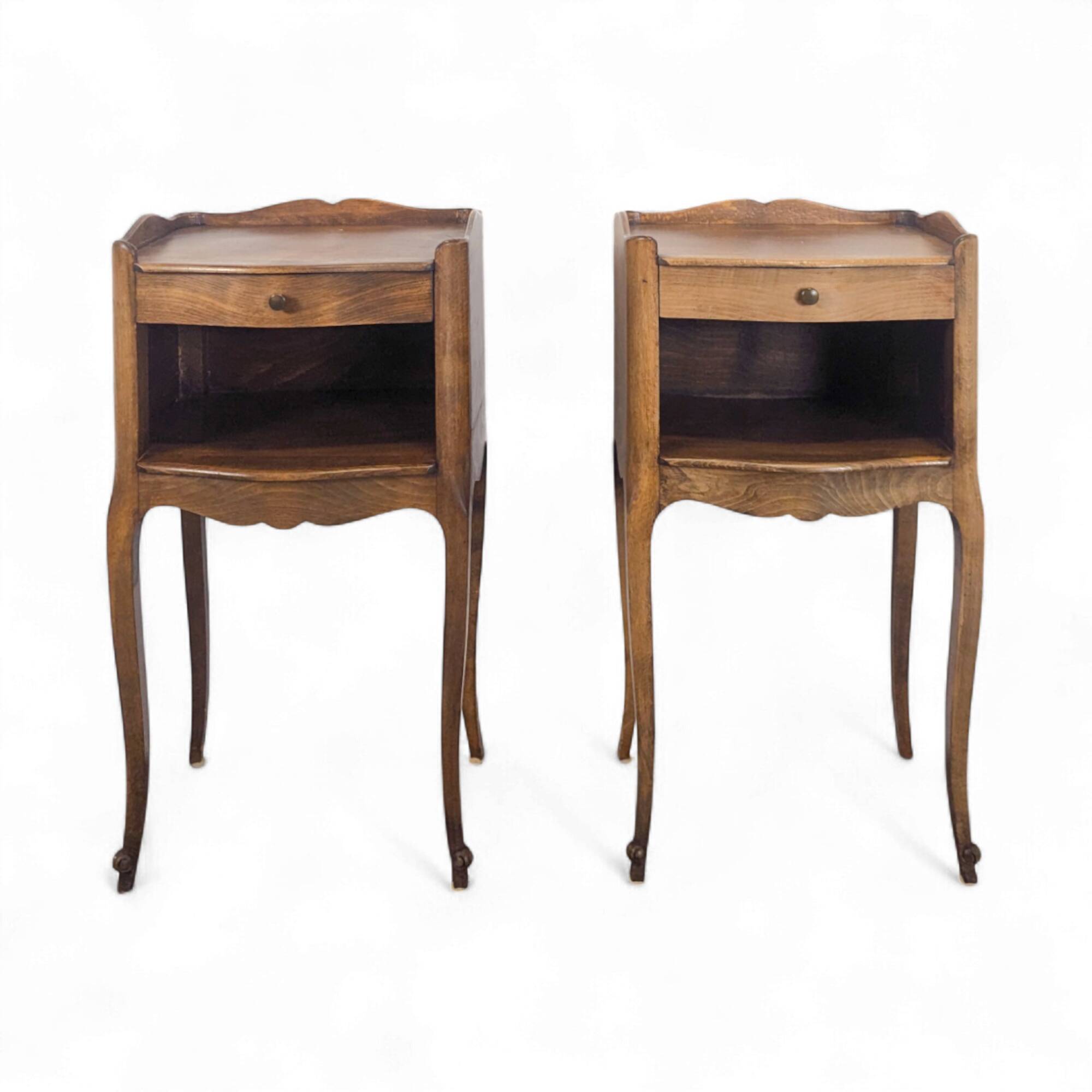Pair of Louis XV style bedside tables in natural wood