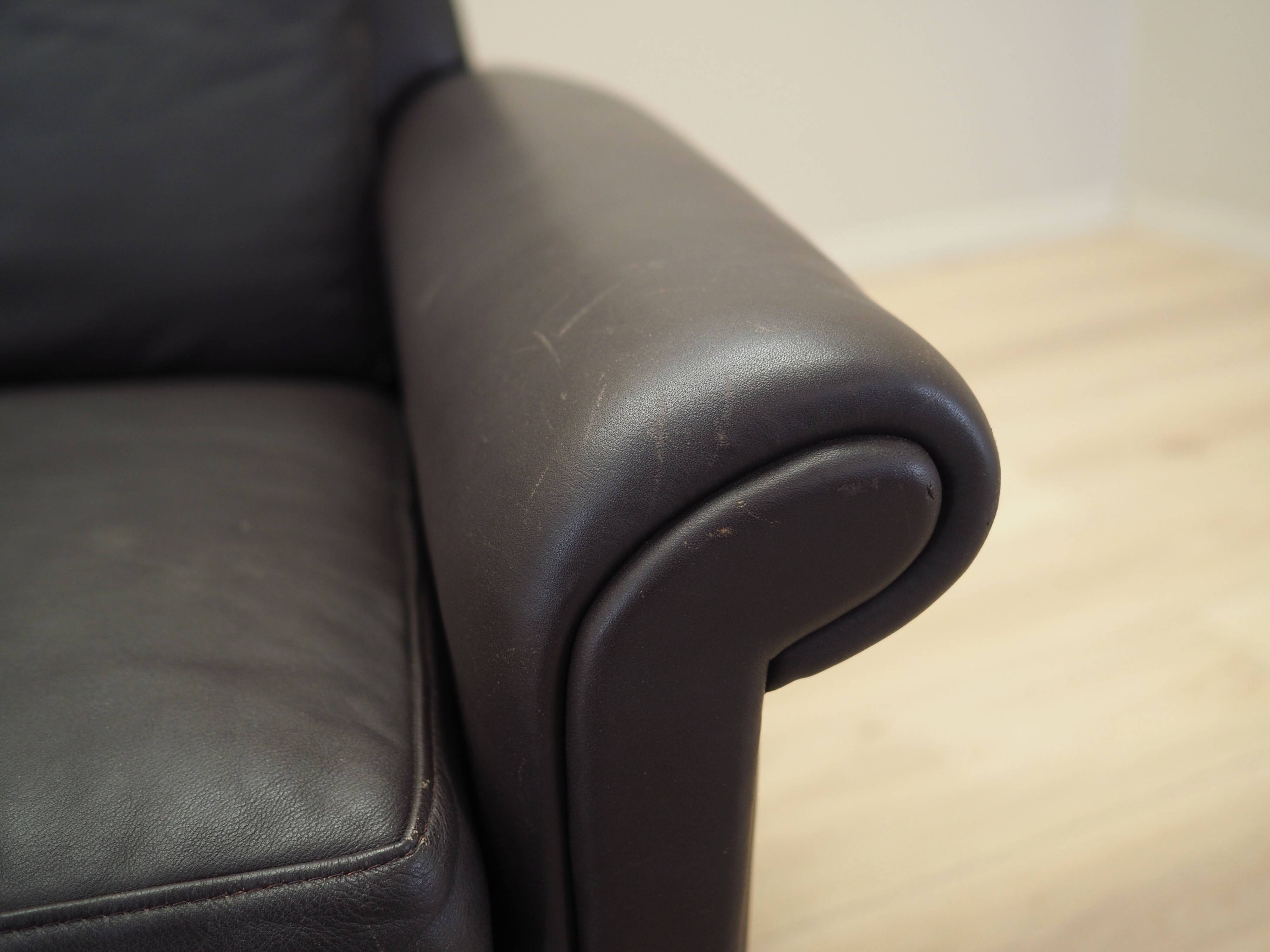 Brown leather sofa, Danish design, 1960s, designer: Aage Christiansen