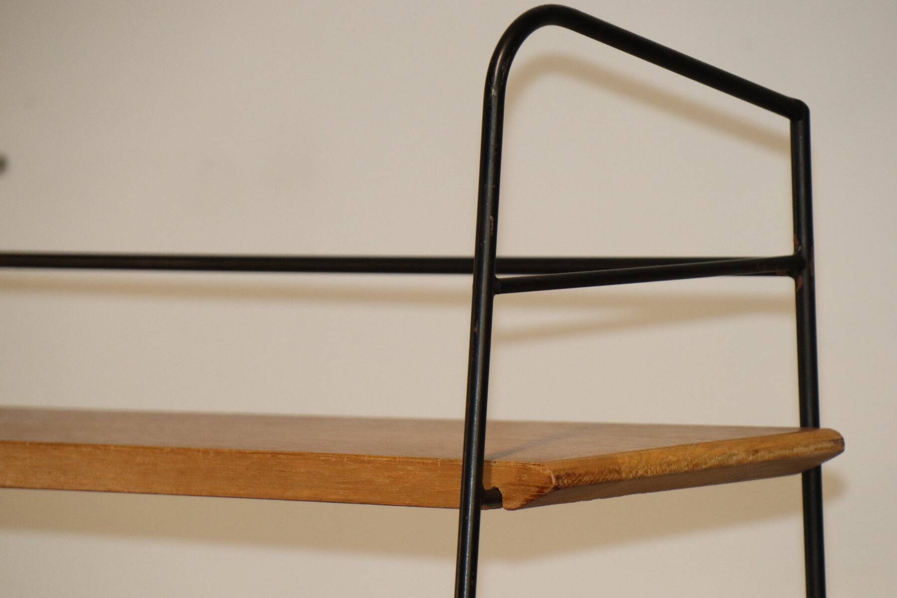 Etagère vintage en métal et chêne, 1960