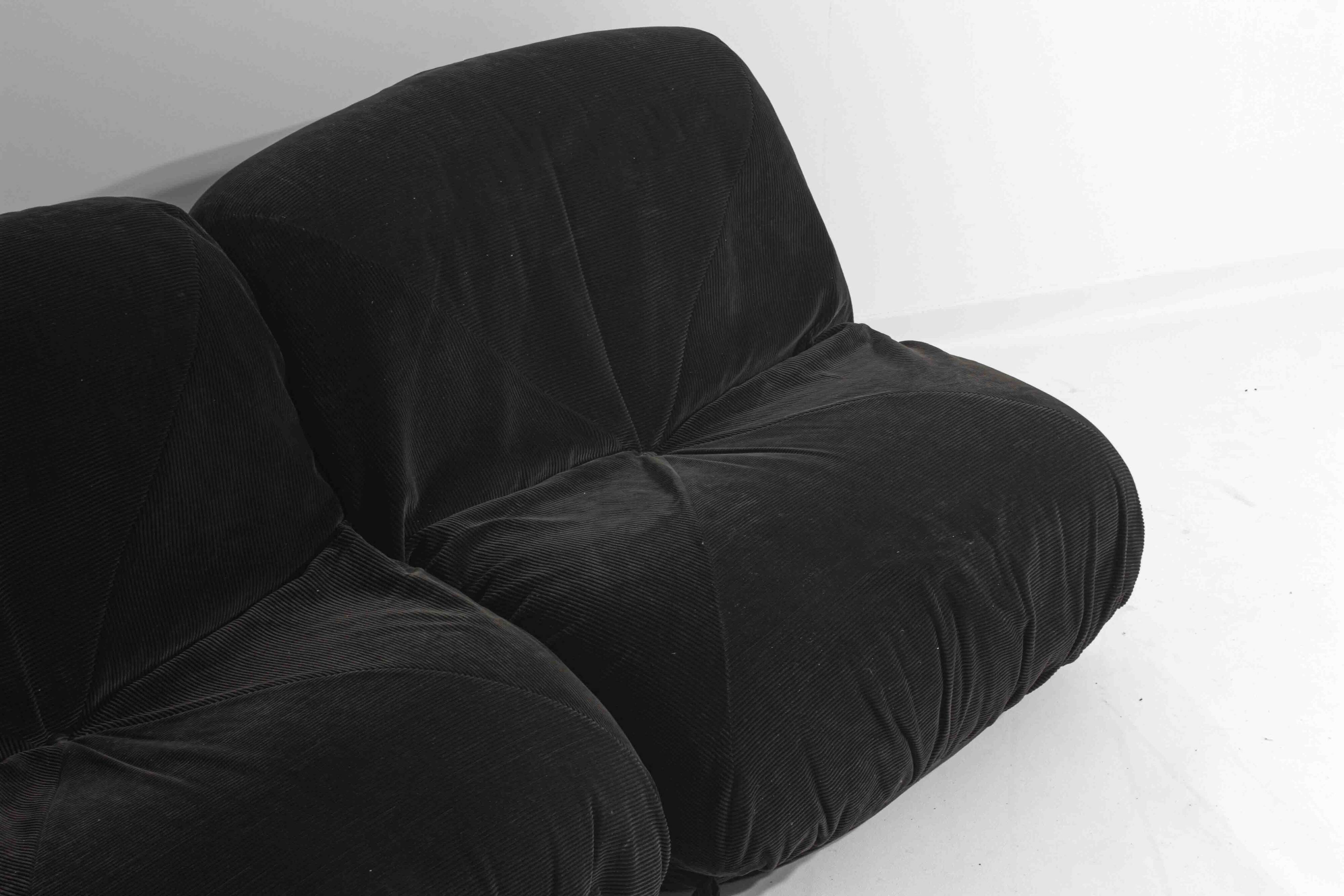 Modular "Patate" sofa in black corduroy velvet by Airborne, France 1970s