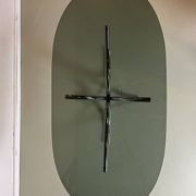 Vintage coffee table from the 70s in smoked glass and chrome, oval, Space Age style.