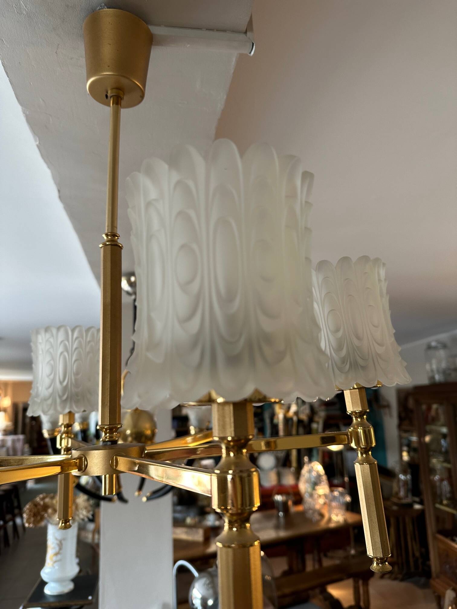 Brass and glass chandelier 1970