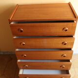 Teak veneer chest of drawers
