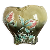 Large earthenware cache-pot in Art Nouveau style, decorated with thistles.