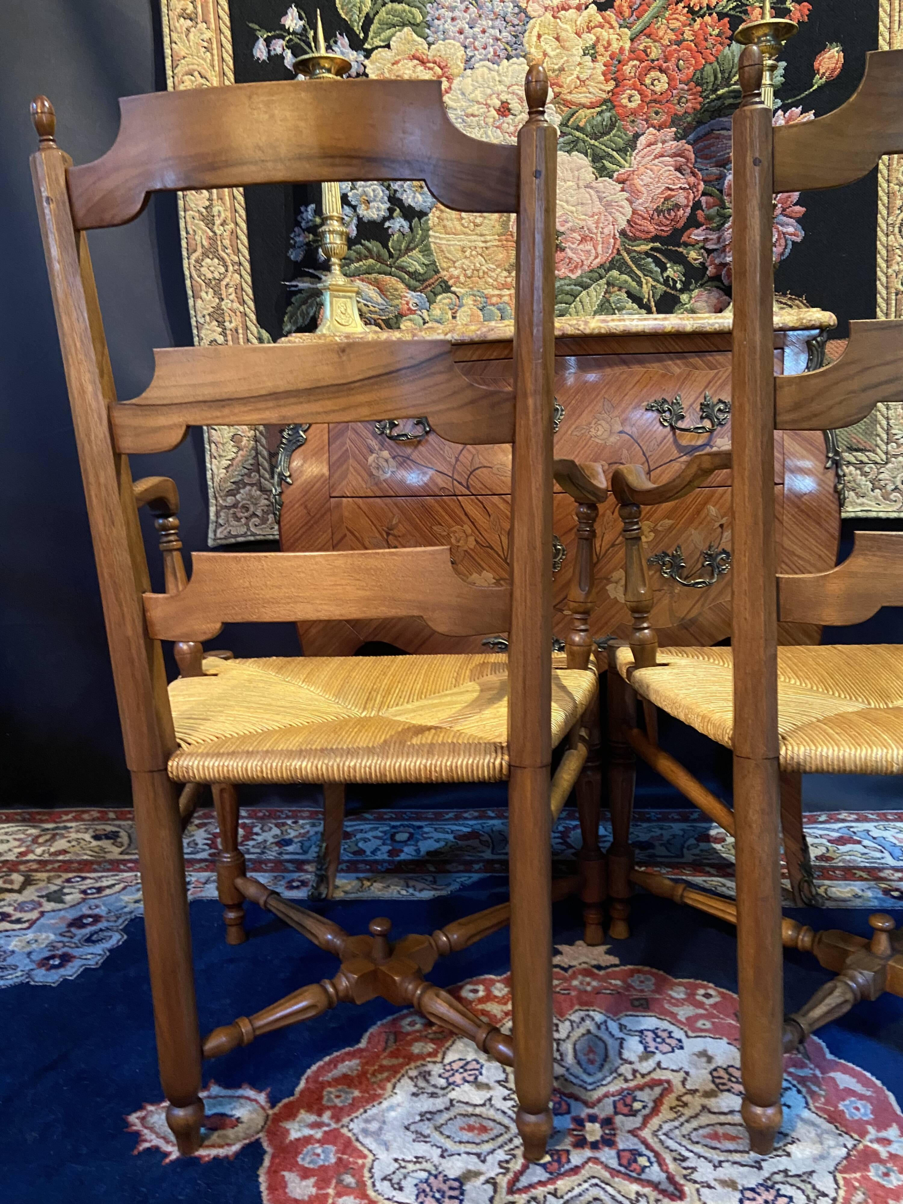 Pair of solid walnut armchairs in Provençal style