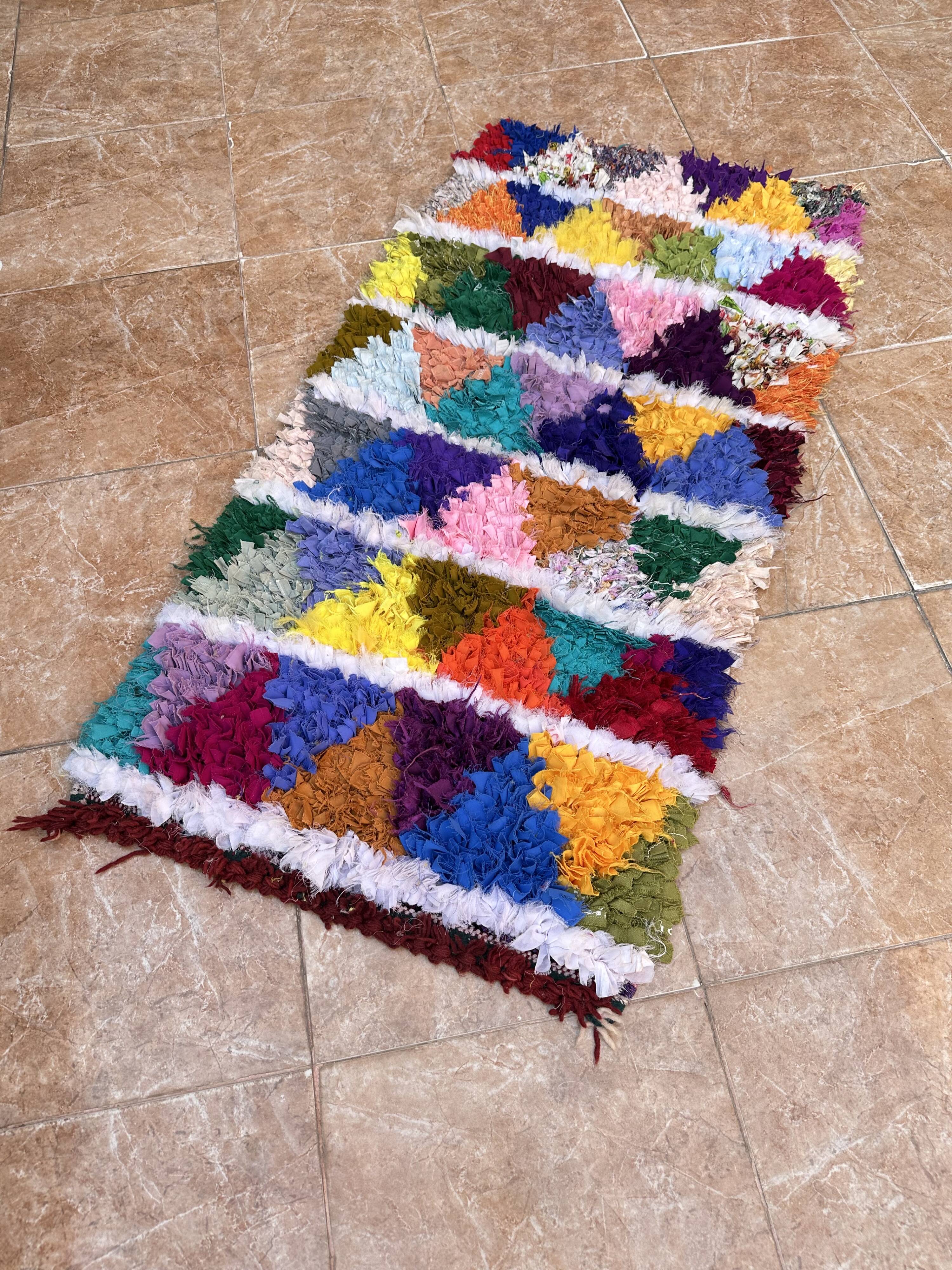vintage boucherouite rug; berber boucherouite rug 120 cm x60 cm