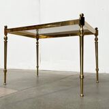 Mid-century Hollywood neoclassical brass and glass side tables or bedside tables from the 1950s, set of 2.