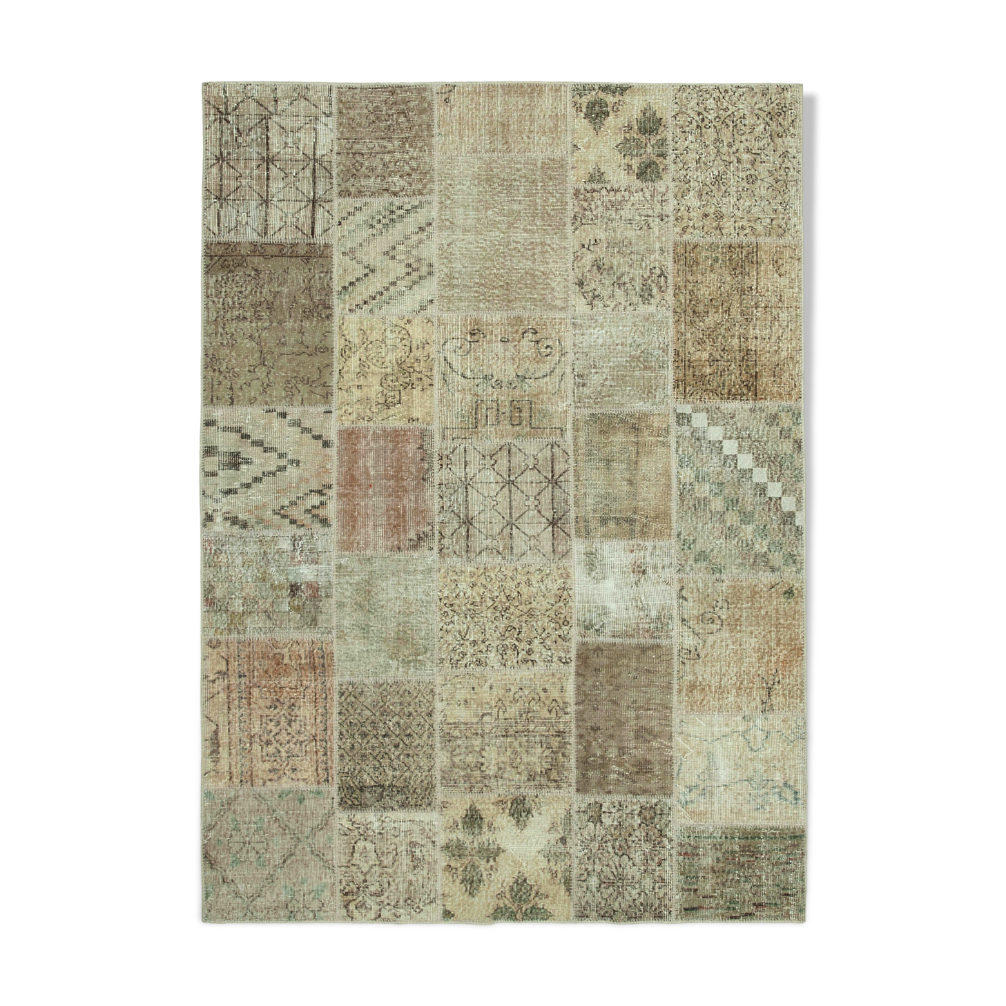 Handmade Anatolian Overdyed 173 cm x 240 cm Beige Patchwork Carpet