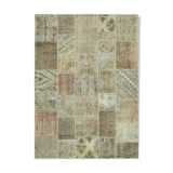 Handmade Anatolian Overdyed 173 cm x 240 cm Beige Patchwork Carpet