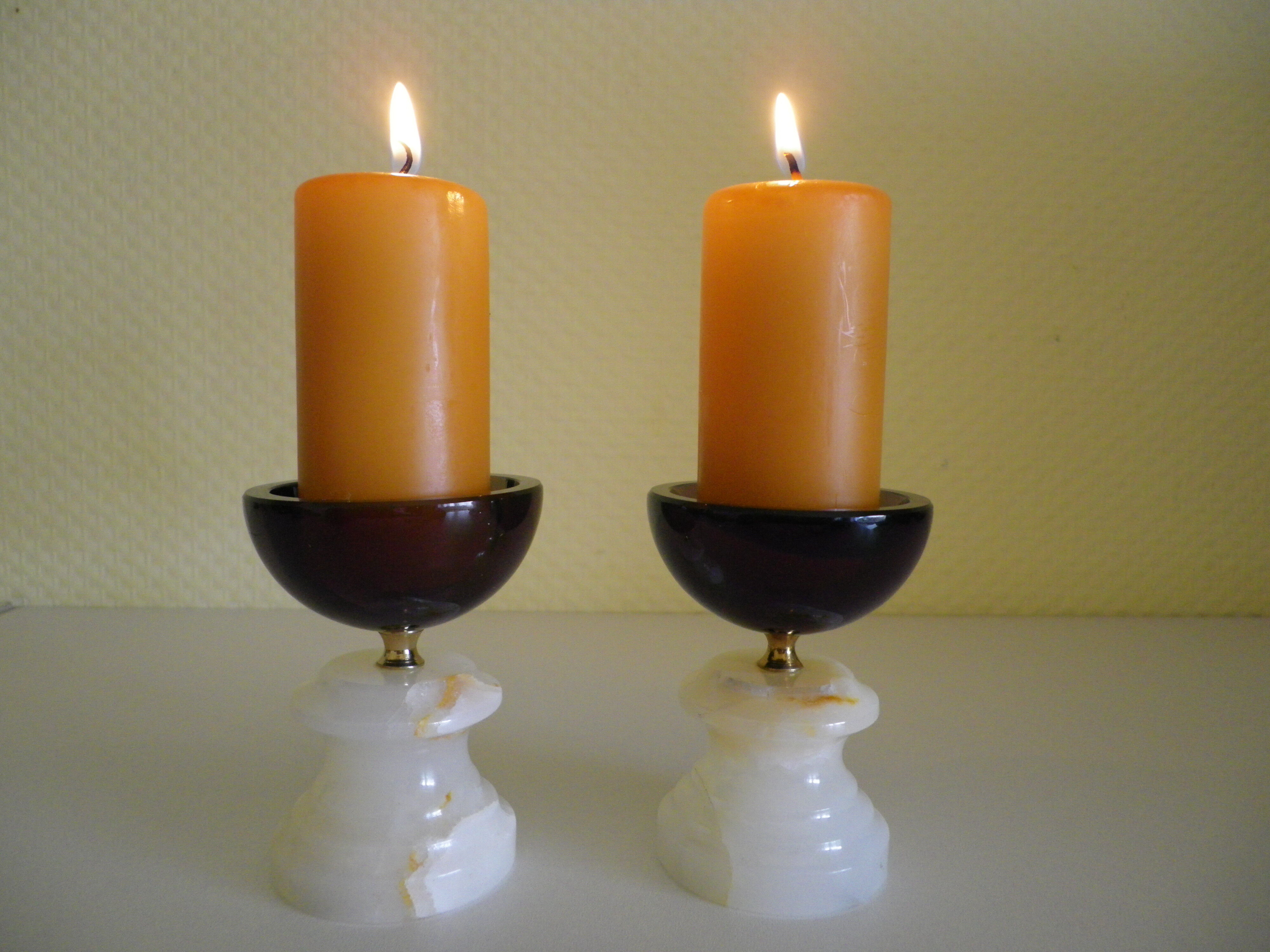 Pair of candlesticks in Crystal and onyx stone