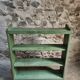 Vintage open pine shelf, original sage green paint, circa 1900–1930.
