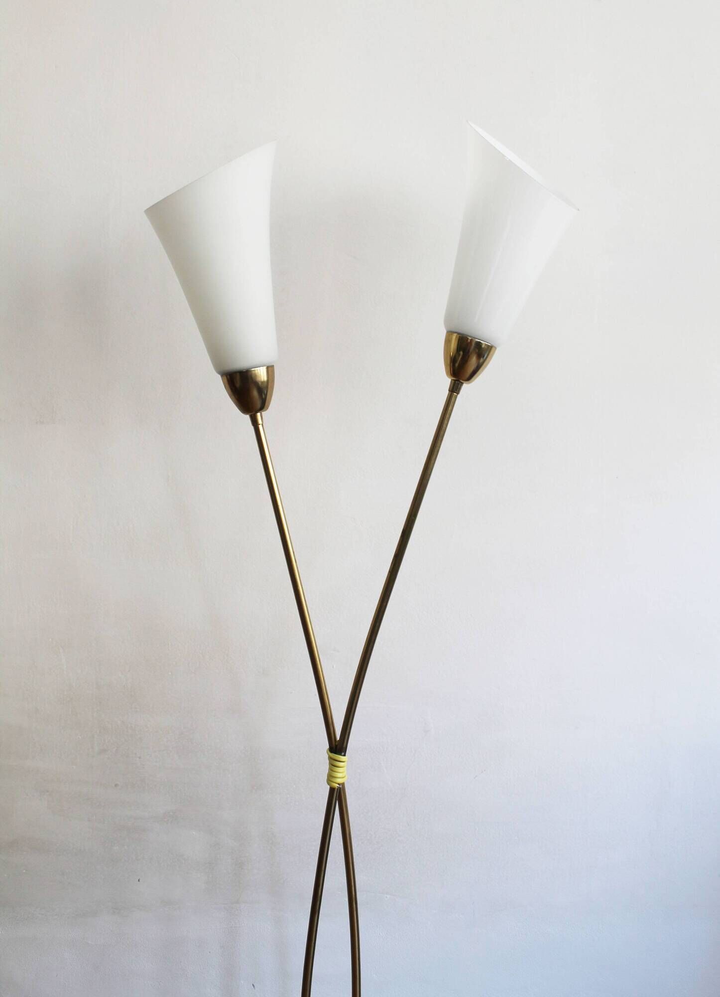 Sculptural Czech Floor Lamp with Twin Milk Glass Shades, 1960s