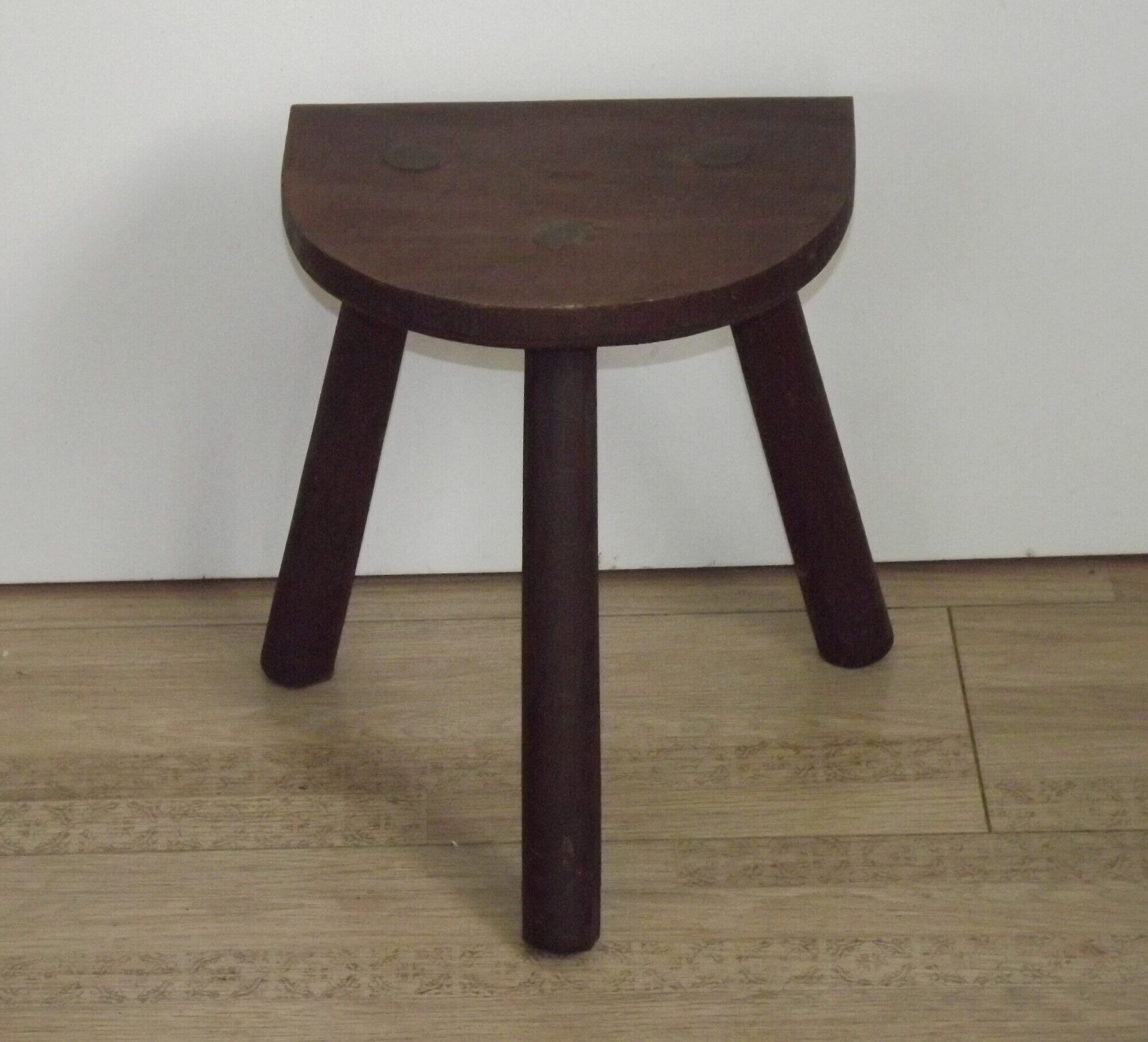 Vintage French Traditional Wooden 3 Legged Milking Stool – D-Shaped Seat