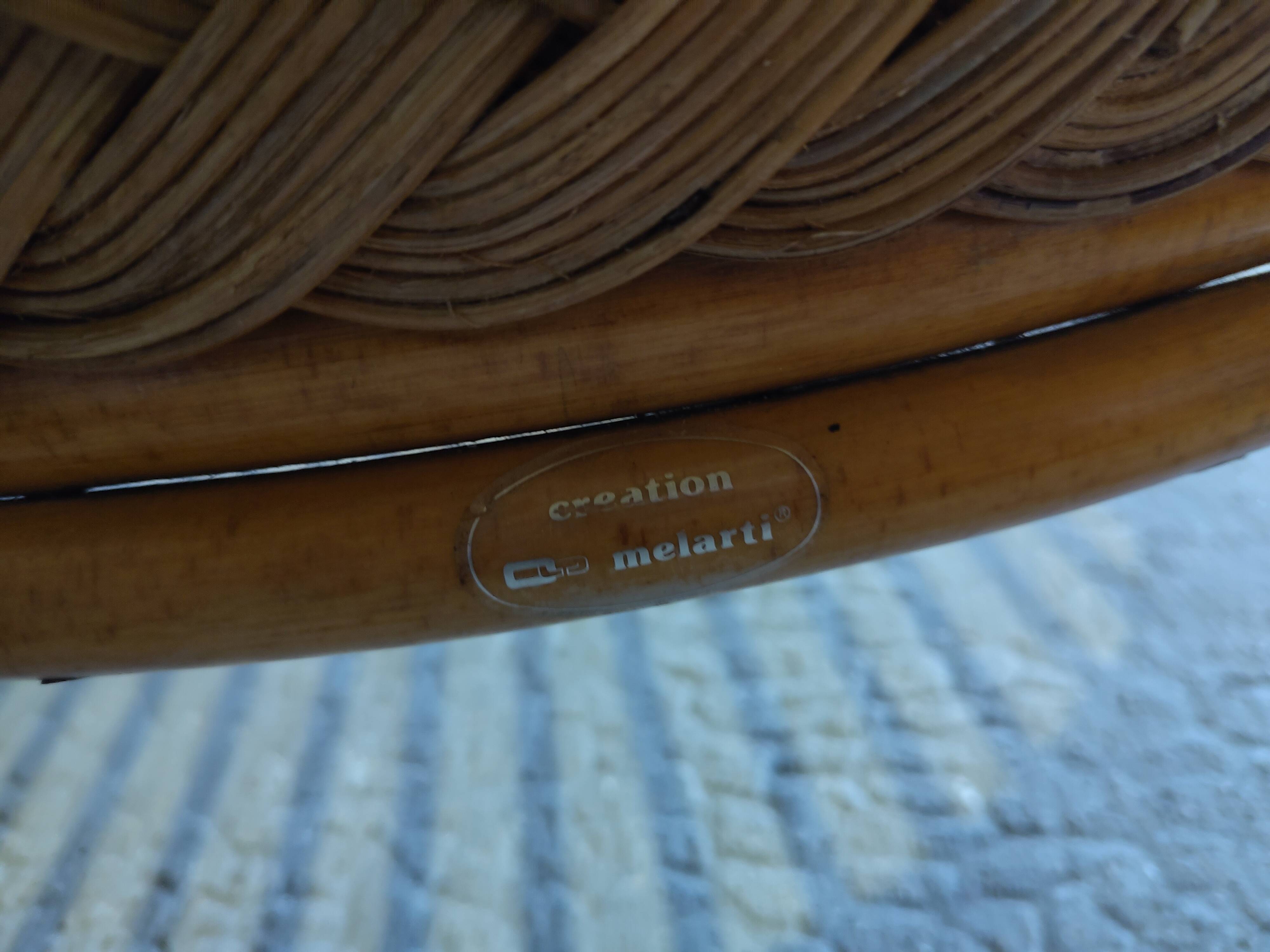 Vintage rattan armchair Mélarti (Emmanuelle style) + custom cushion