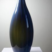 Vintage pear-shaped vase in smoked glass, lined with opaline, Murano bubble glass.