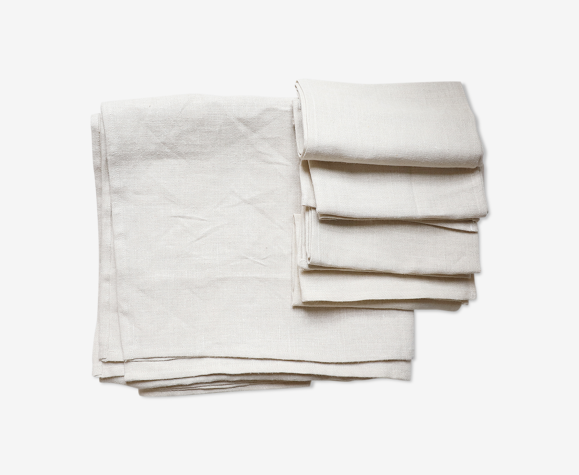 Nappe et serviettes en lin upcyclées beiges unies