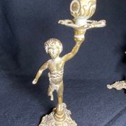 Pair of candlestick buds cherub angel brass