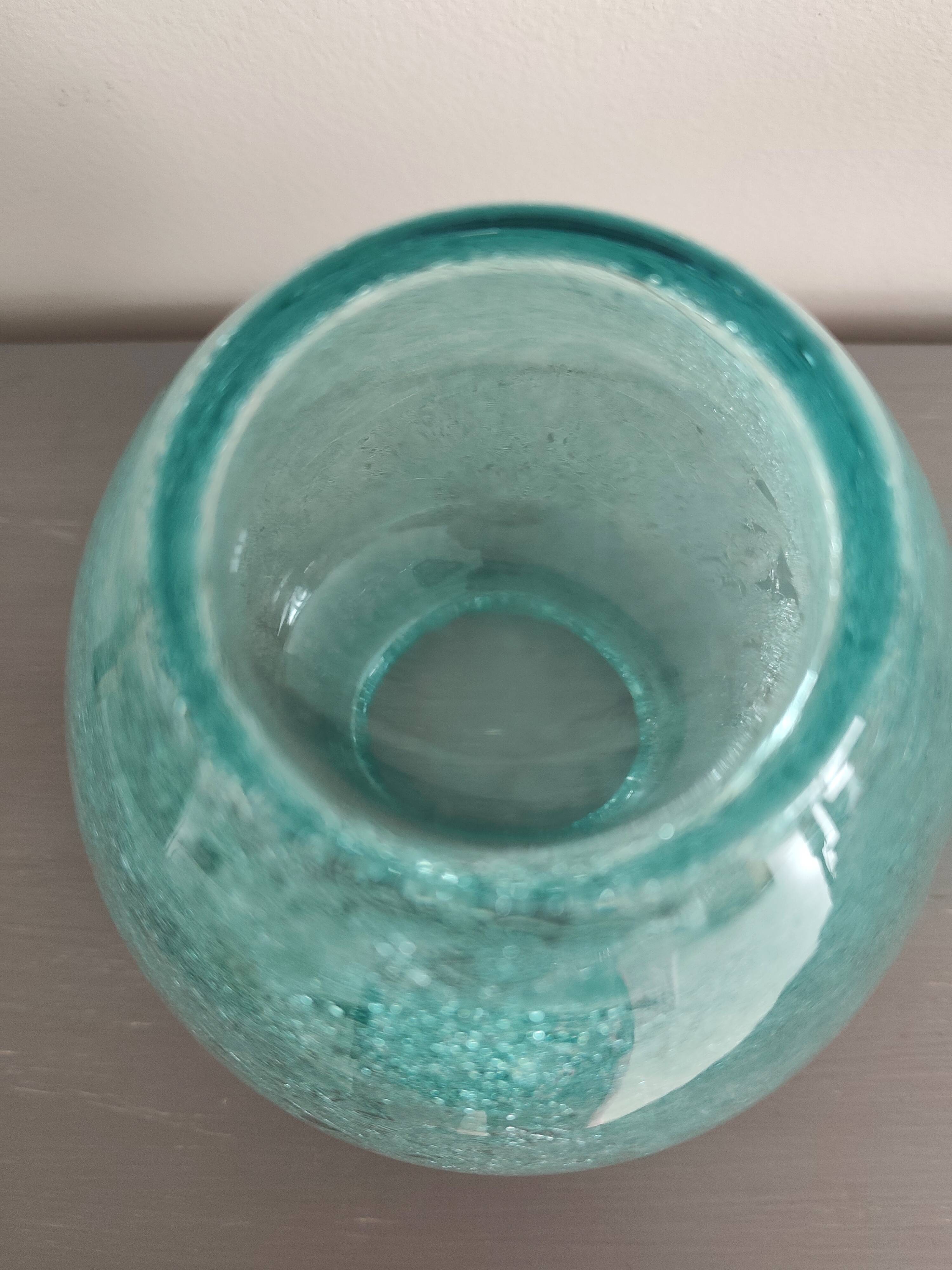 vase Karcagi Fátyolüveg cracked glass turquoise / blue-green water Hungary
