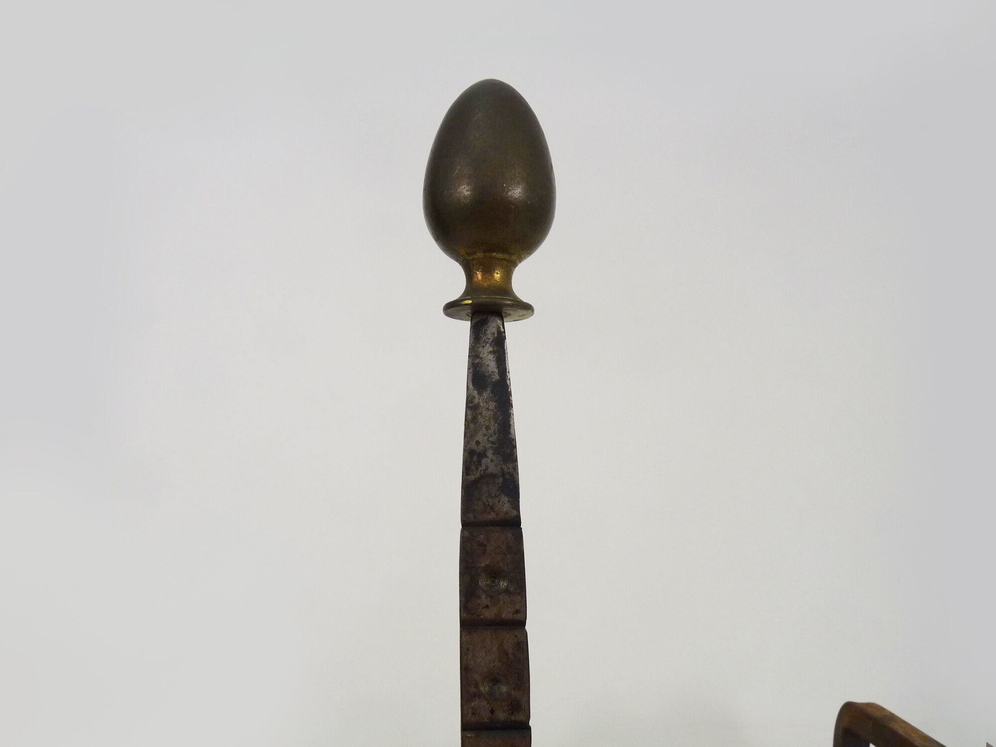 Pair of cast iron, wrought iron and brass chimney chenets. france 19th century