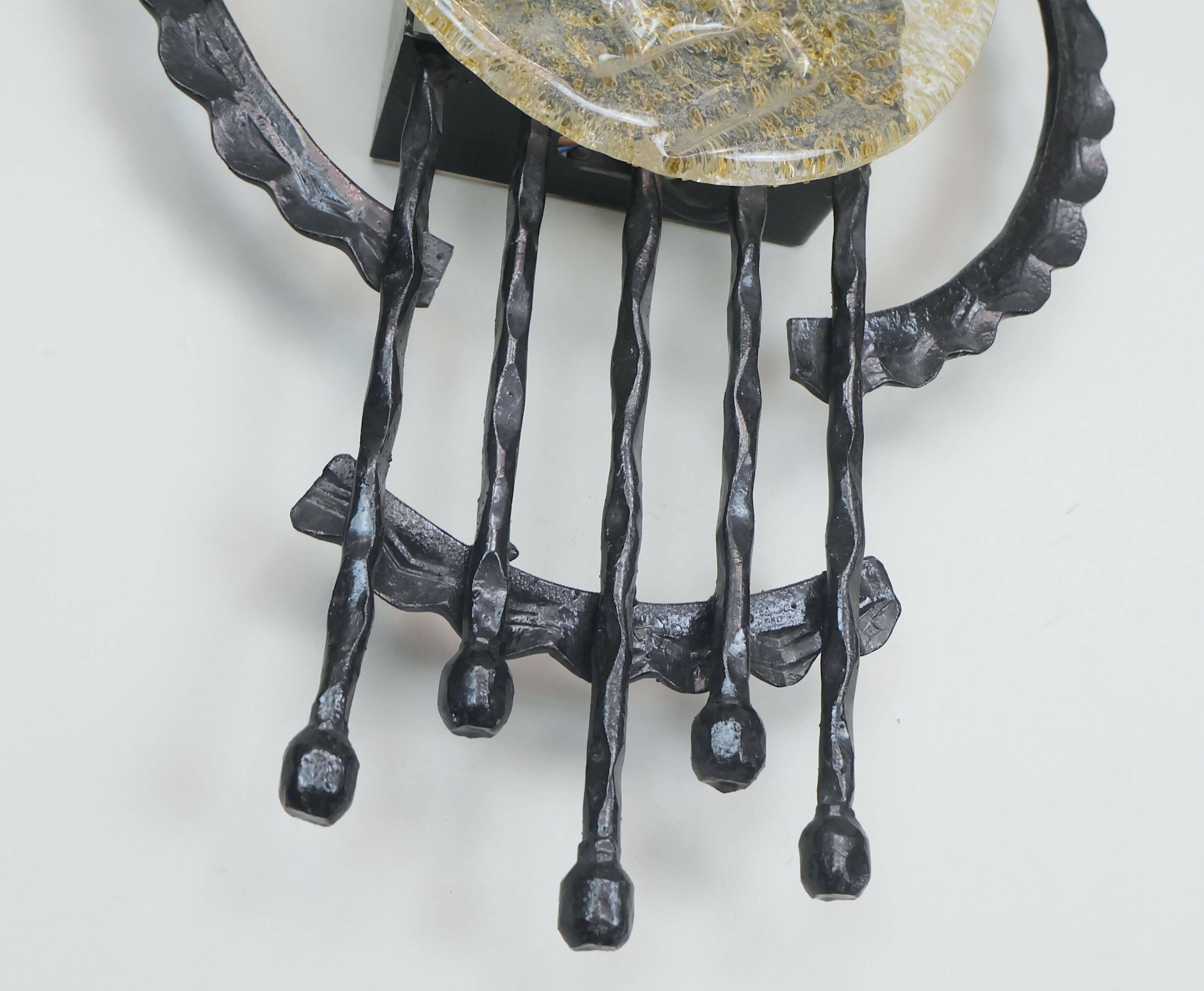 mid century brutalist style wrought iron and glass WALL LAMP sconce 60/70s