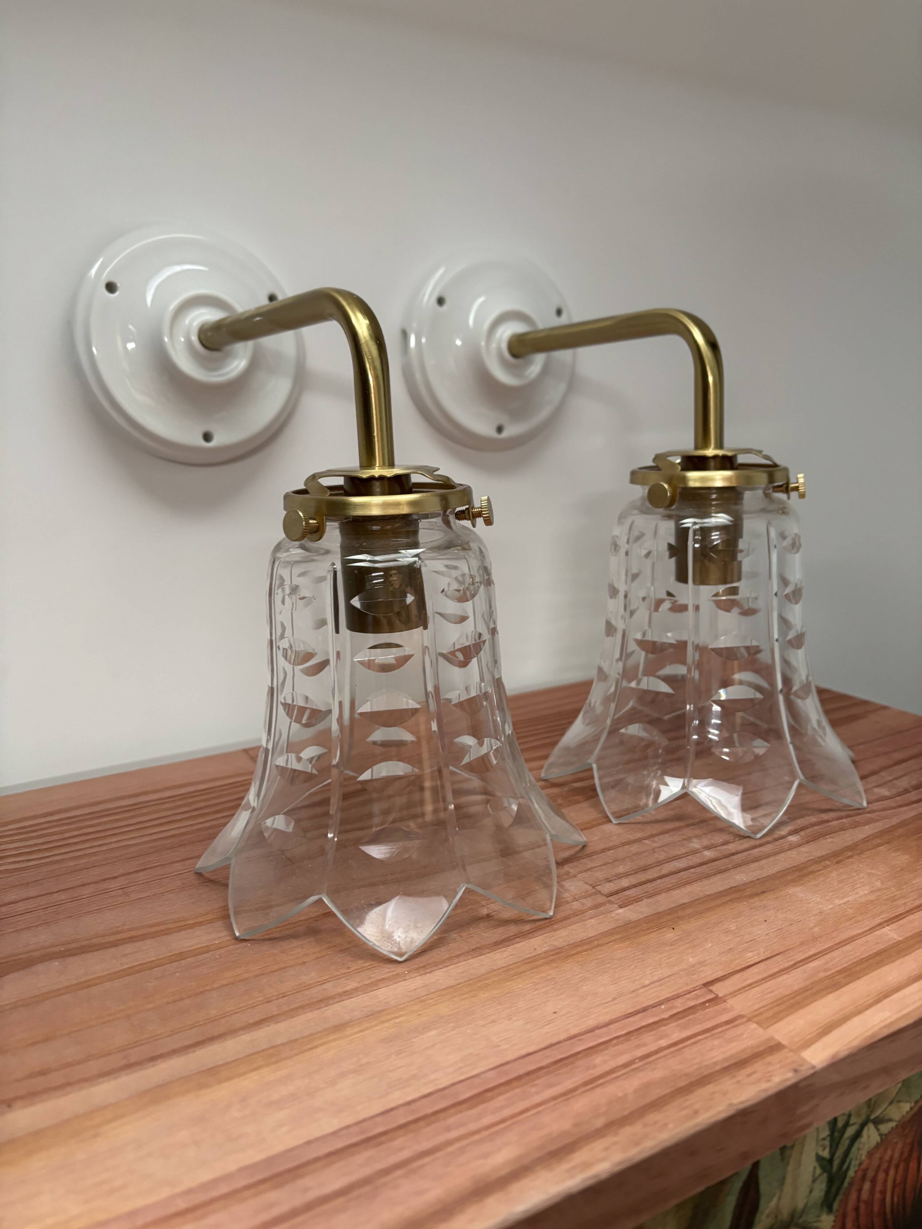 Pair of ceramic and glass wall sconces