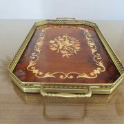 Octagonal tray in marquetry and brass, Italy, Art Deco 1940s 1950s