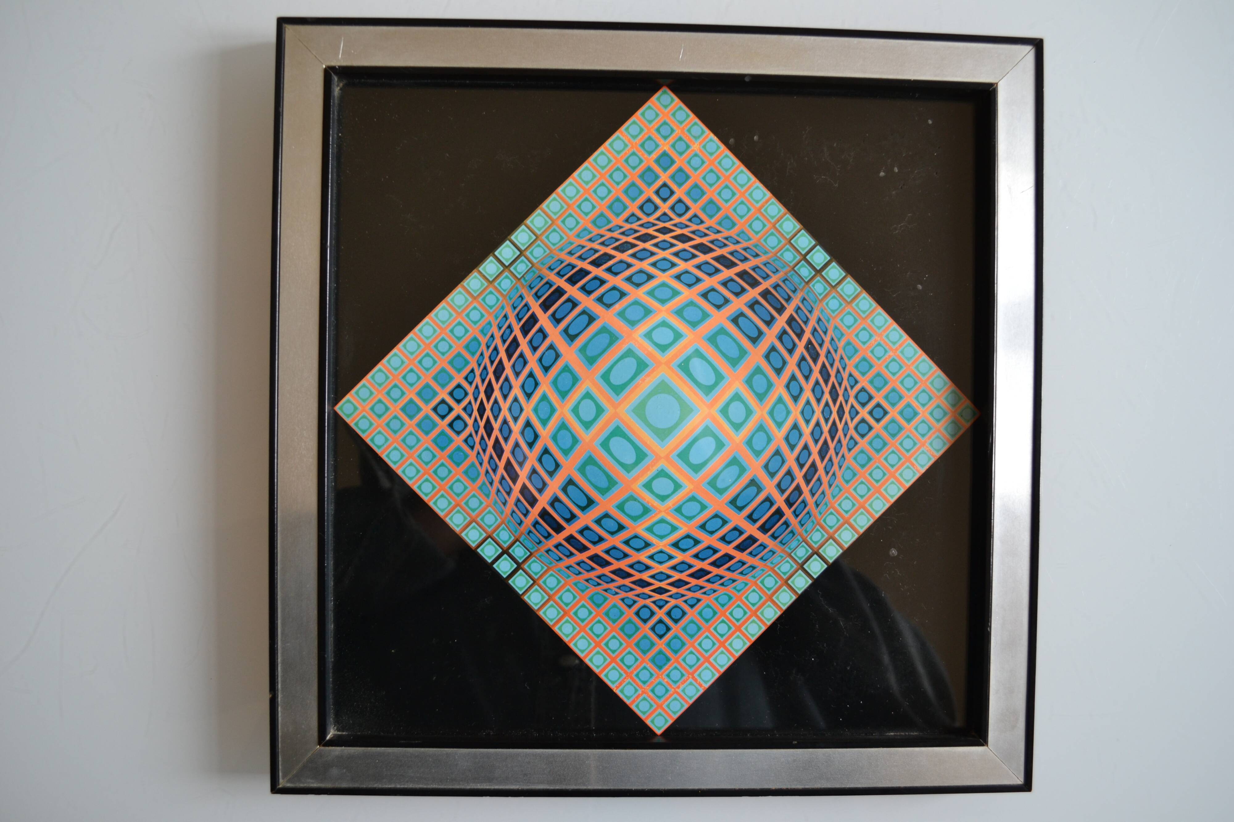 Victor vasarely impression offset annees 70 + cadre alu d'epoque