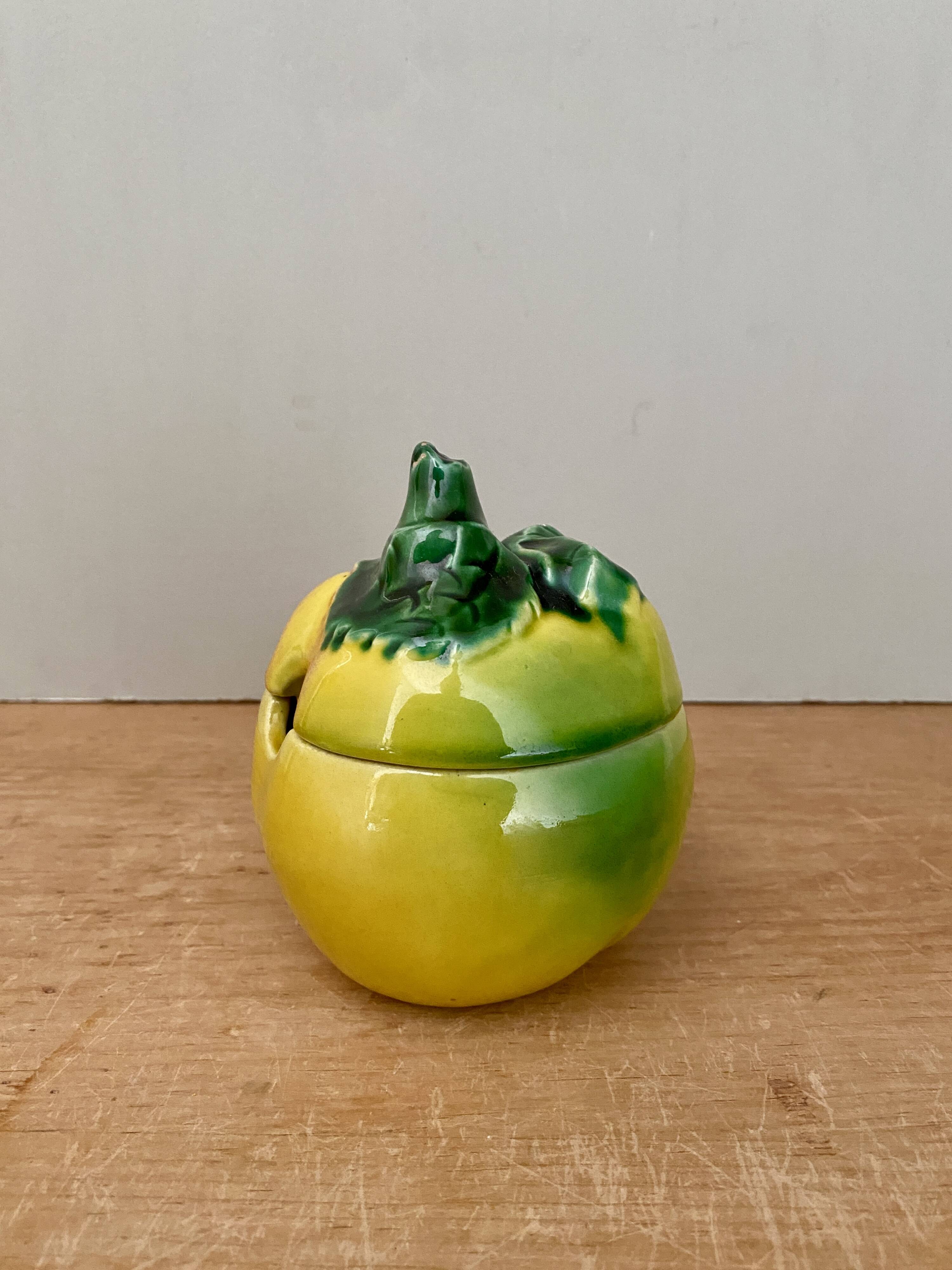 Mustard pot or jam pot in apple slip
