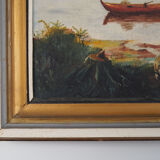 Peinture « The Angler’s Return », design danois, années 1980, par A. Enkeshafi