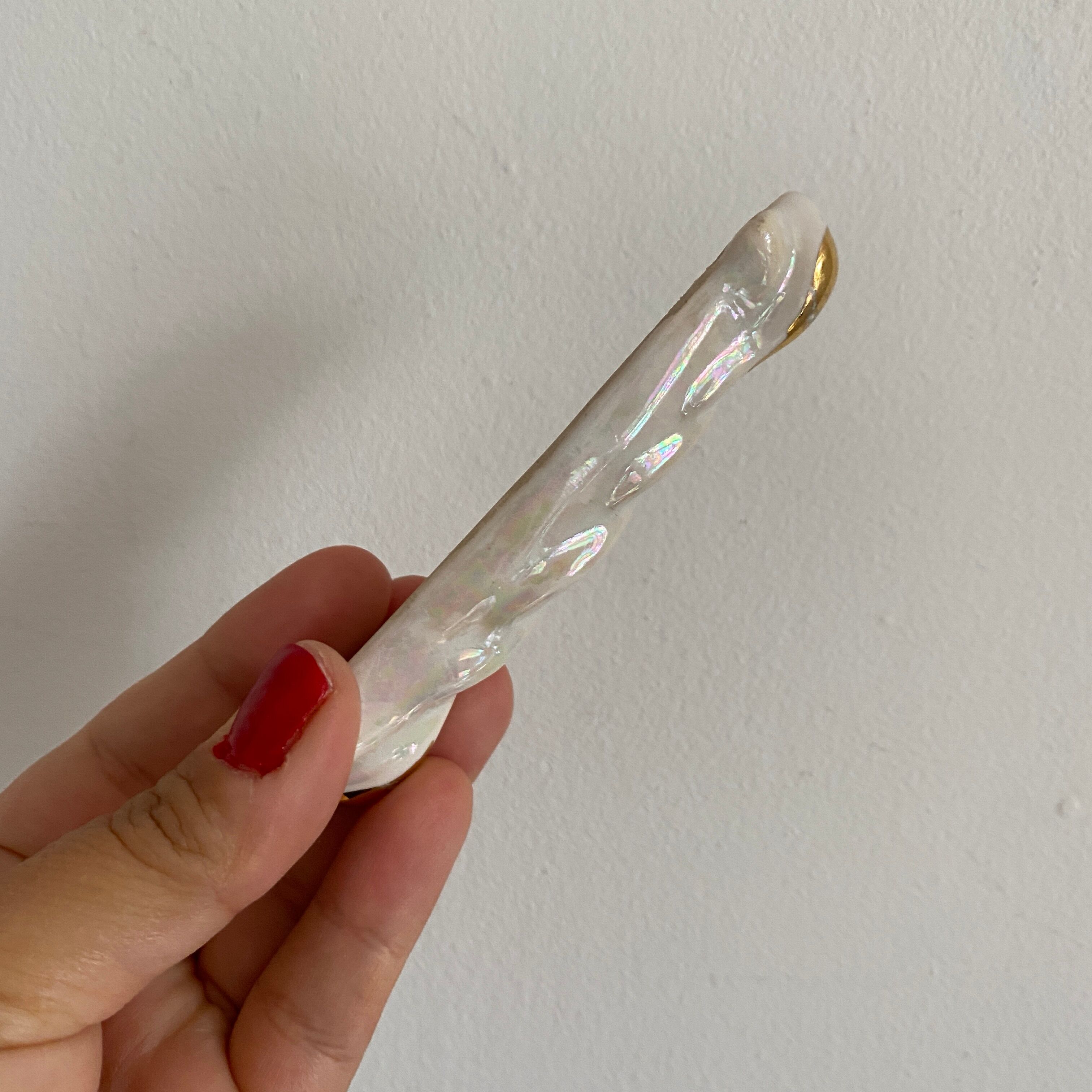 Set of 9 vintage art deco knife holders in pearly and gold ceramic