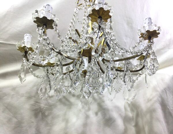 Lustre à 8 lumières en bronze et cristal