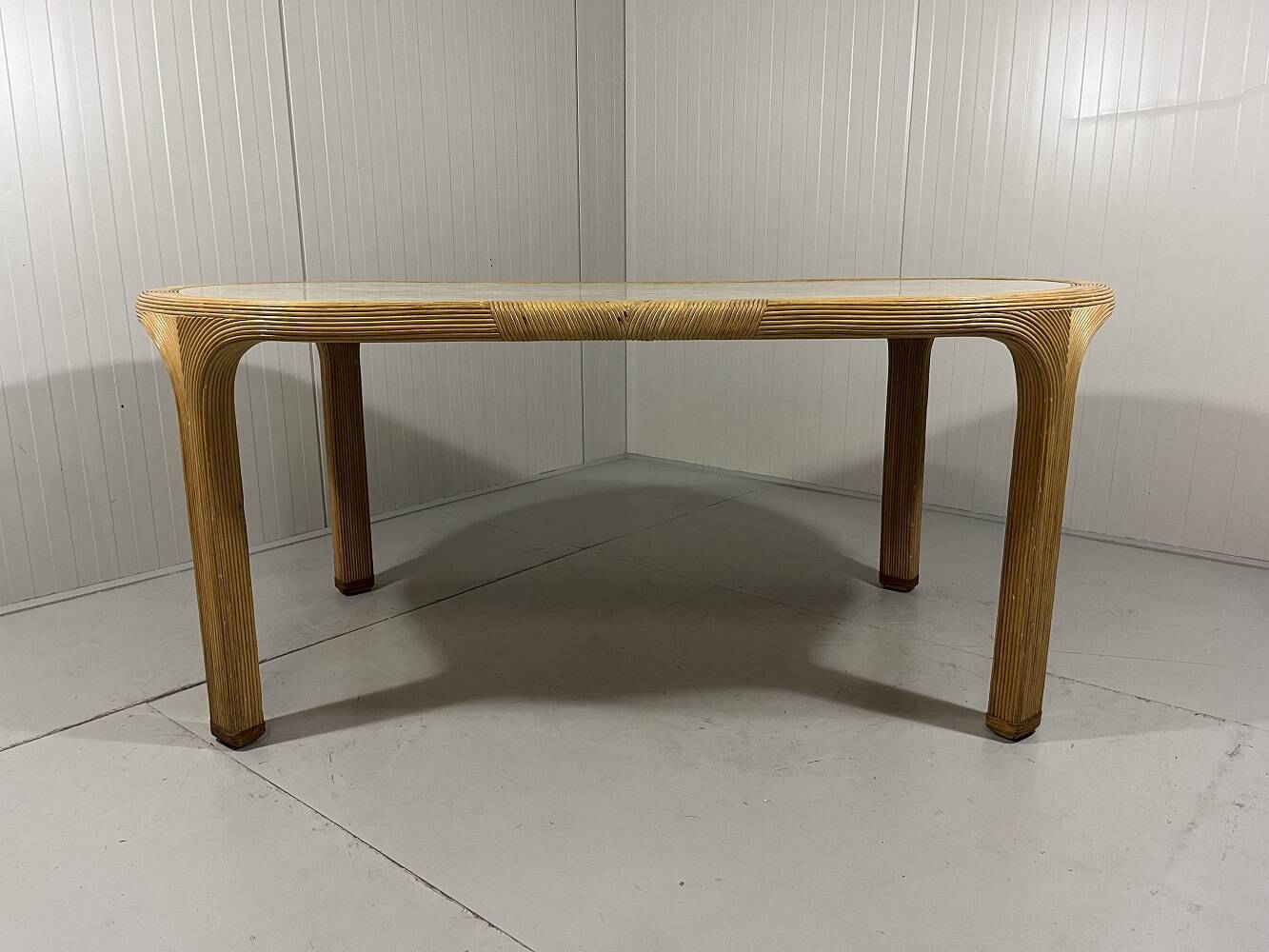 Vivai del Sud rattan & travertine dining table Italy 1960’s