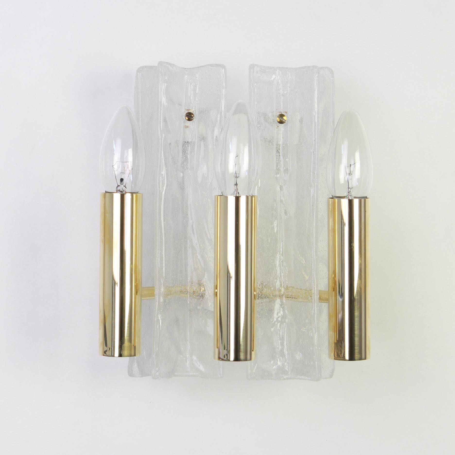 Pair of Murano glass wall lights by Kalmar, Model Lipizza, Austria, 1960s.