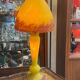 Contemporary mushroom lamp in amber-tinted yellow glass paste, height 58 cm