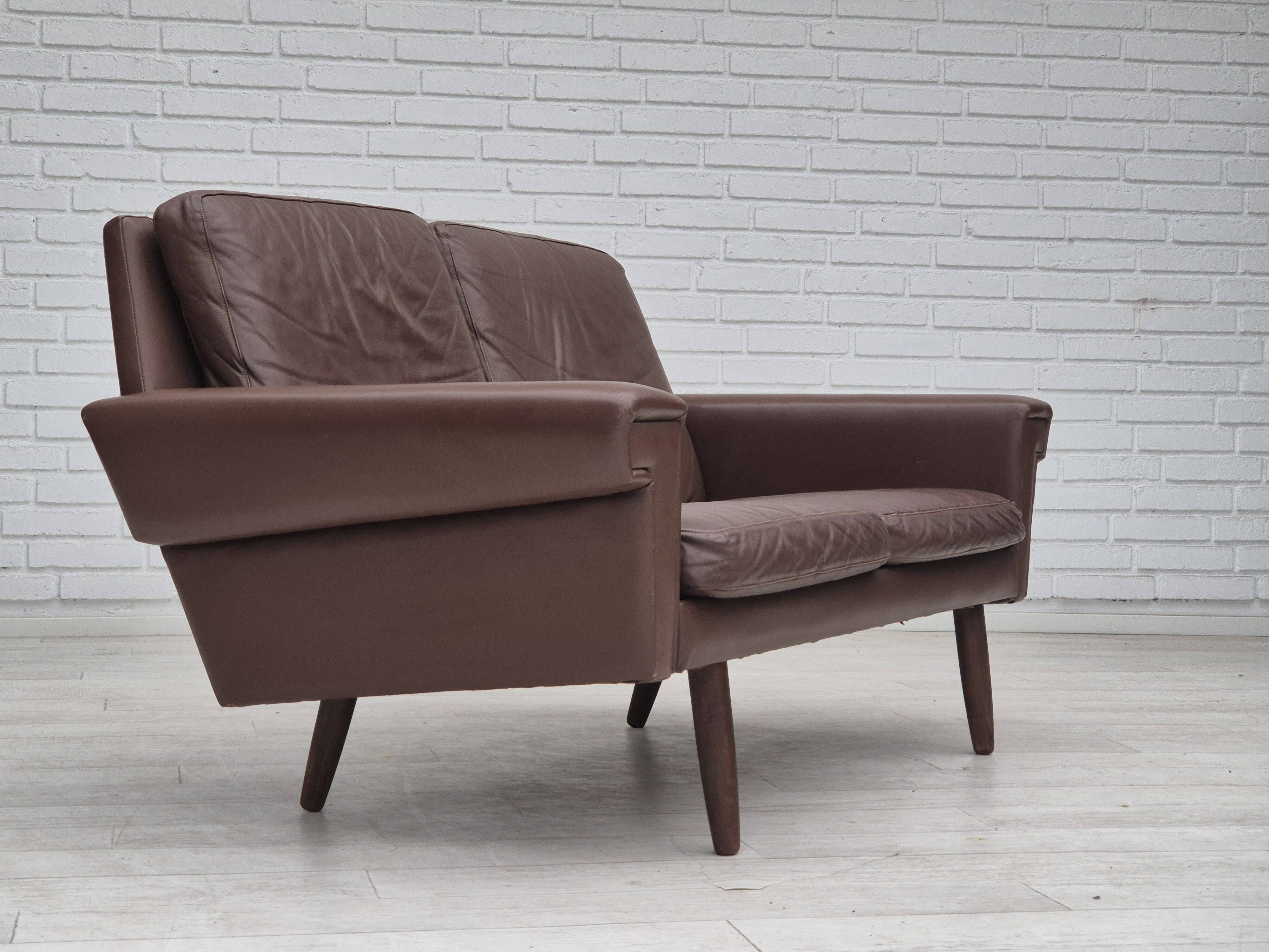 1970s, Danish 2-seater sofa, original brown leather.