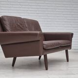 1970s, Danish 2-seater sofa, original brown leather.