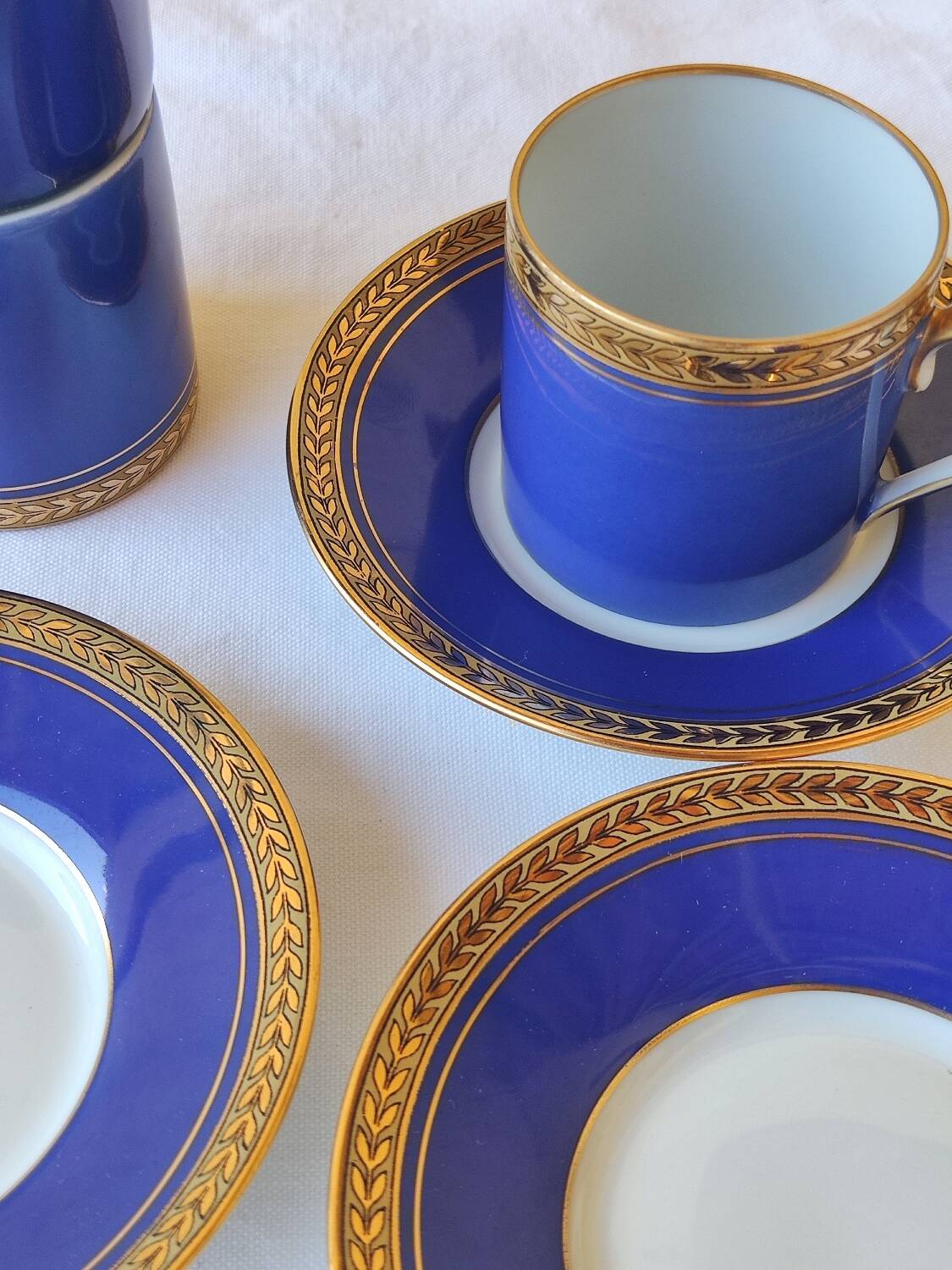 3 royal blue and gold cups and saucers - Royal Limoges porcelain