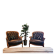 Pair of vintage Chesterfield club armchairs in brown tufted leather –