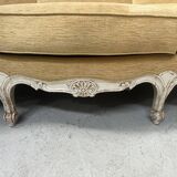 Louis XV style three-seater wingback sofa in patinated beech, 20th century