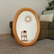 Vintage oval mirror in beech from the 70s/80s.