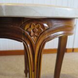 Table basse Ronde-Bois sculpté-Marbre blanc veiné-Style régence/louis XV