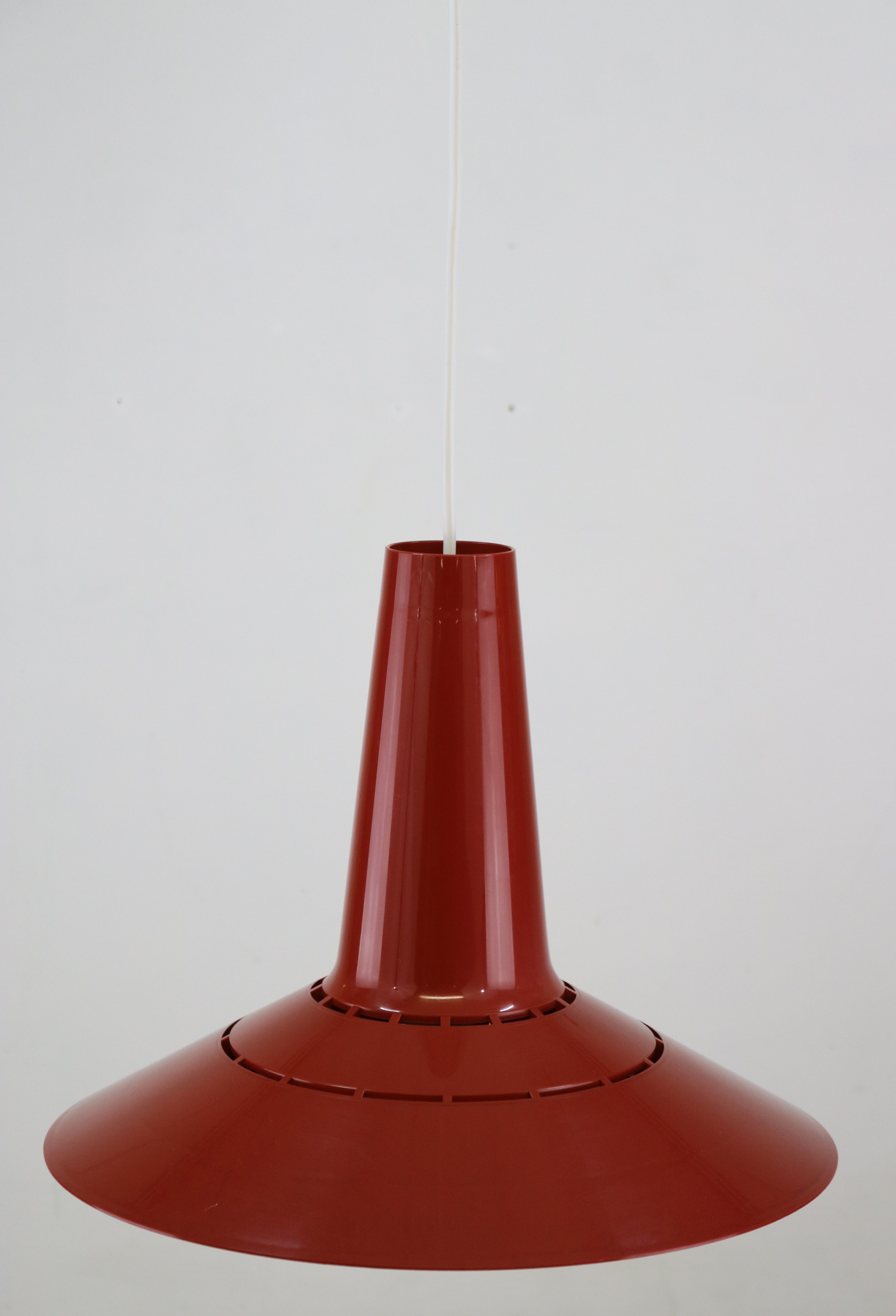Dark red space age ceiling lamps by Bent Karlby for A. Schroder Kemi  -70's