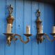 French Bronze Wall Sconces: Pair of 2-Branch Lights, C1950s