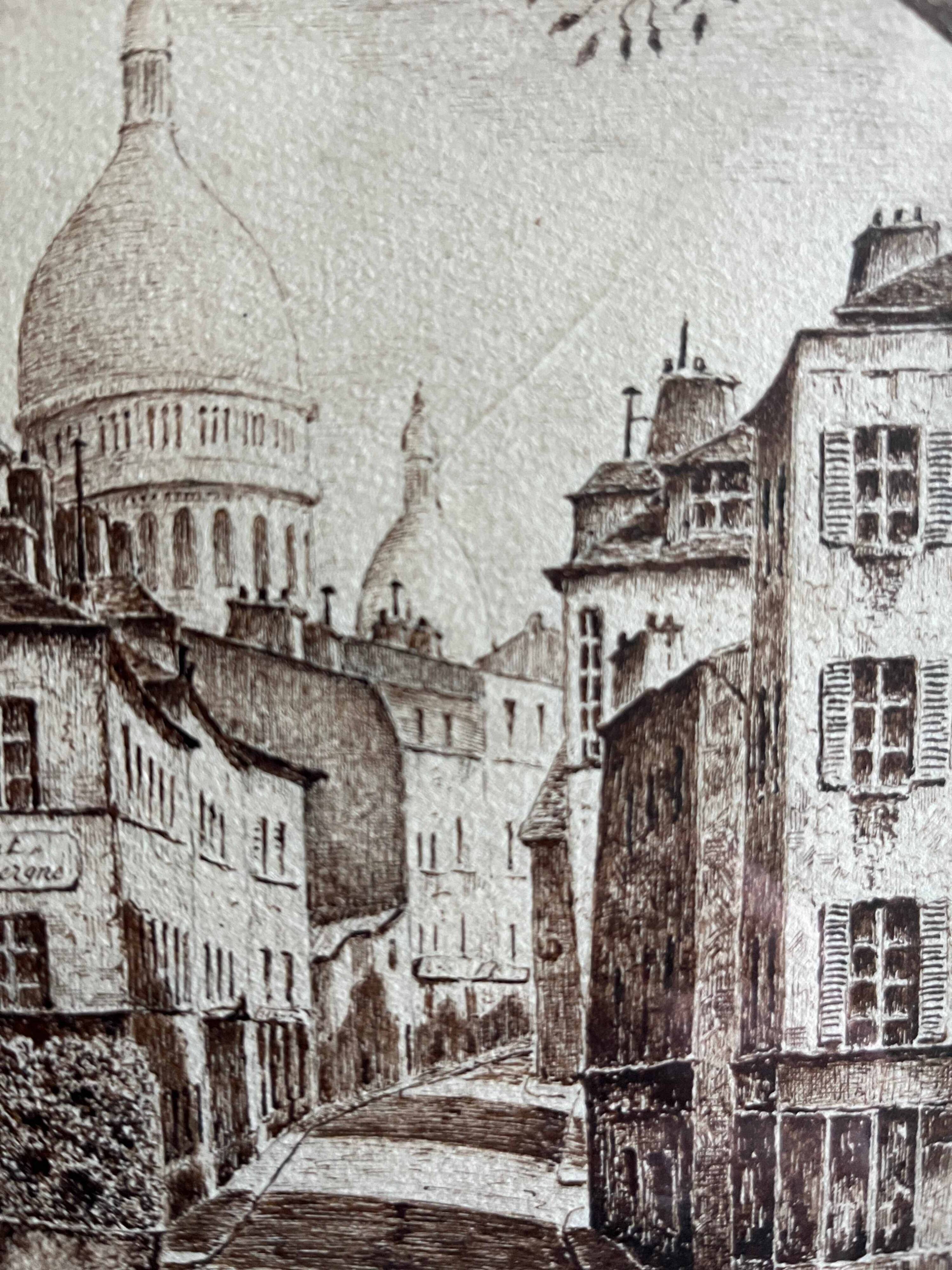 Tableau Lavis encre Paris Montmartre (rue Chevalier de la Barre) signé J. G