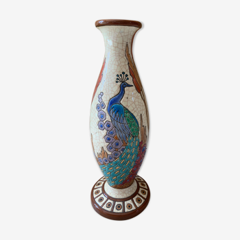 Vase ancien Longwy décor paon art deco